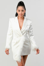 Load image into Gallery viewer, Athina Holiday feathered blazer mini dress
